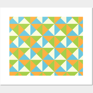 Orange Lime Blue Cream Retro Geometric Triangle Pattern Posters and Art